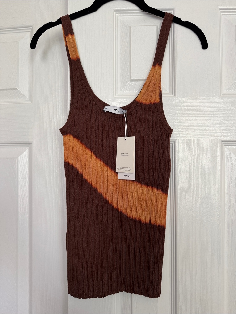 Mango Brown and Orange Tie-Dye Ribbed Knit Tank Top - Size XL NEW WITH TAGS